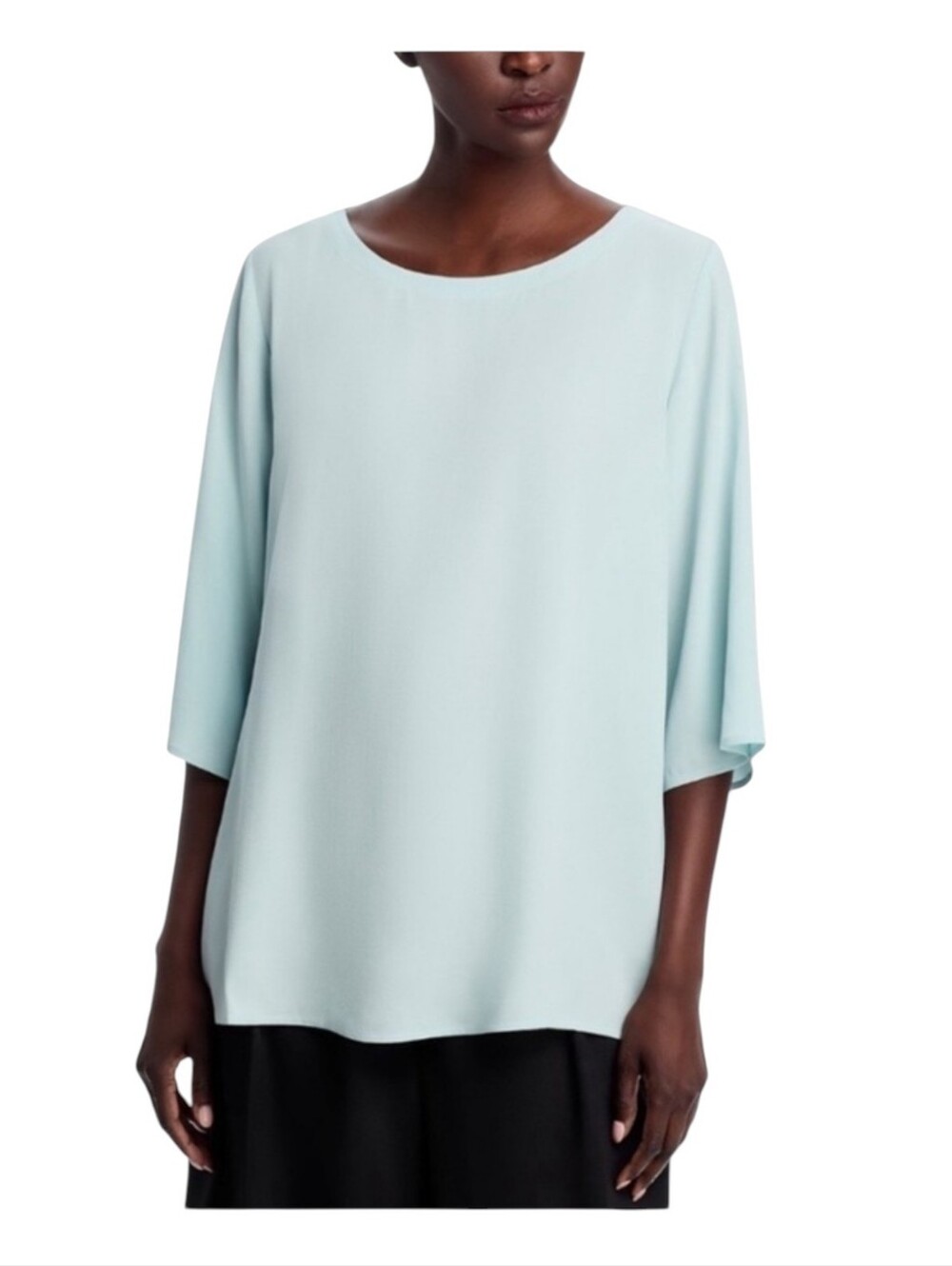 Eileen Fisher Silk Ballet Neck Top 3/4 Sleeve Blouse Small